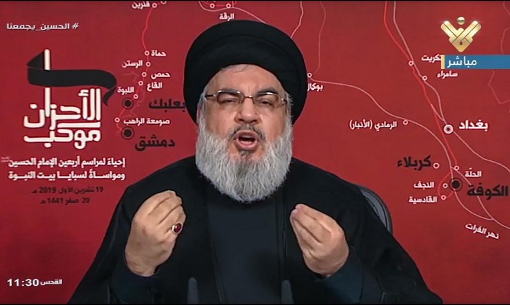 Hassan Nasrallah durante un discorso 