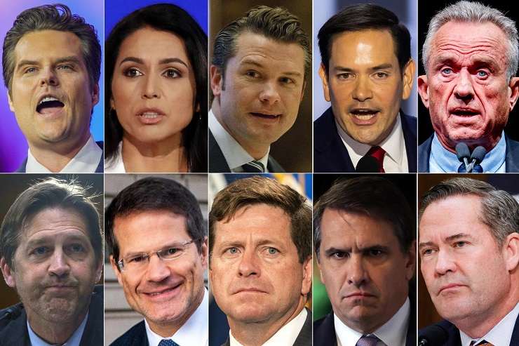 Matt Gaetz, Tulsi Gabbard, Pete Hegseth, Marco Rubio, Robert F. Kennedy JR., Ben Sasse, John Sauer, Jay Clayton, Todd Blance e Michael Waltz